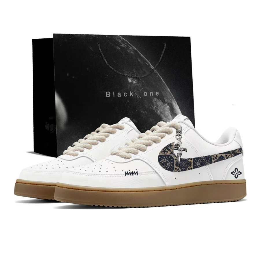 Nike Nike Court Vision 1 Slip Resistant Cushioning Abrasion Resistant Low top Skateboard Shoes Men's White
