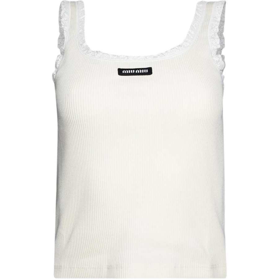 MIU MIU Lace Trim Ribbed Tank Top