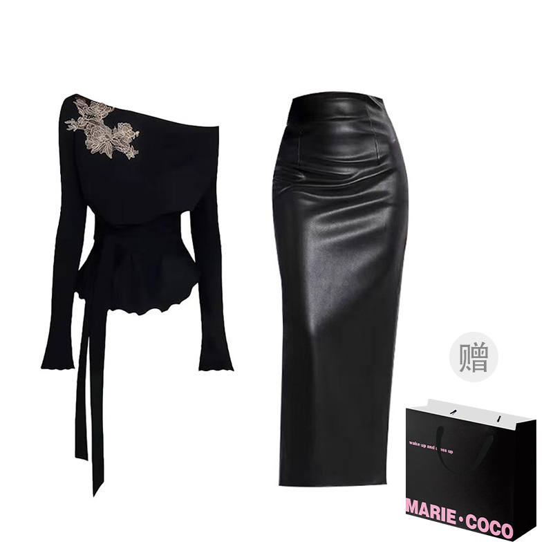 MARIE·COCO Two Piece Skirt Sets Women's Asymmetrical Collar Moderate Mid Length