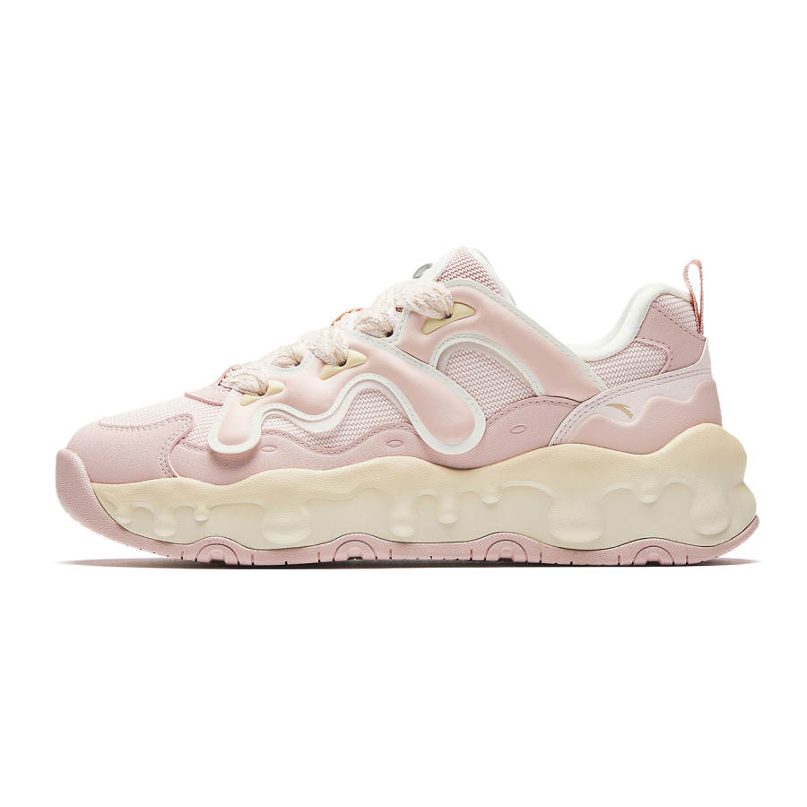 Anta Milk Candies Cushioning Height Increasing Abrasion Resistant Lightweight Casual Shoes Women's Pink White
