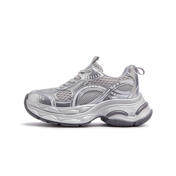 CAMEL Chunky Sneakers Women's Low Top Silver, Beige/Gray, Brown/Blue