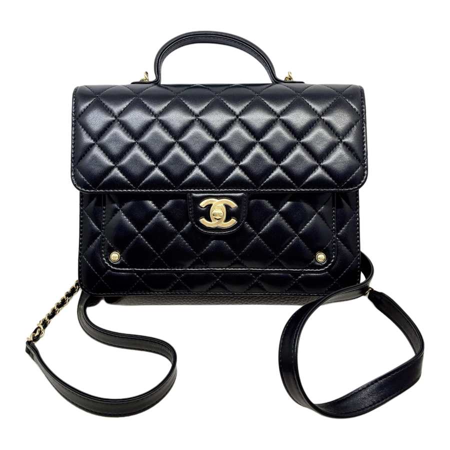CHANEL Polished Lambskin Carry Backpack Women's Black