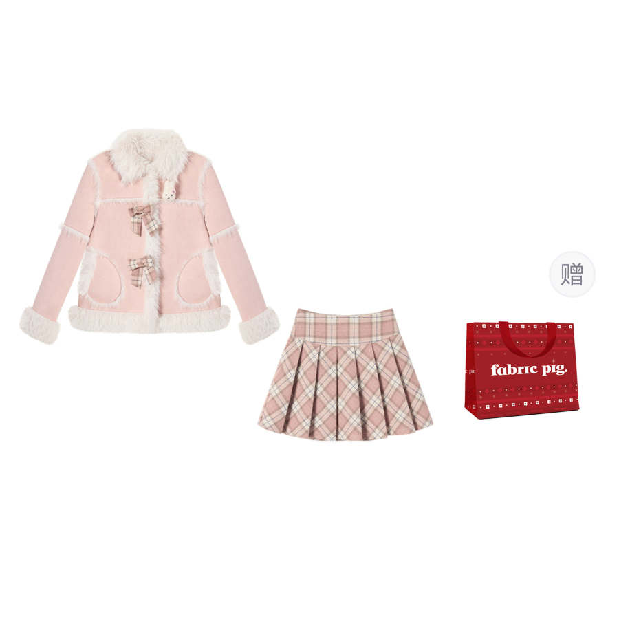 FABRIC PIG Two Piece Skirt Sets Women's Crew Neck Moderate Short
