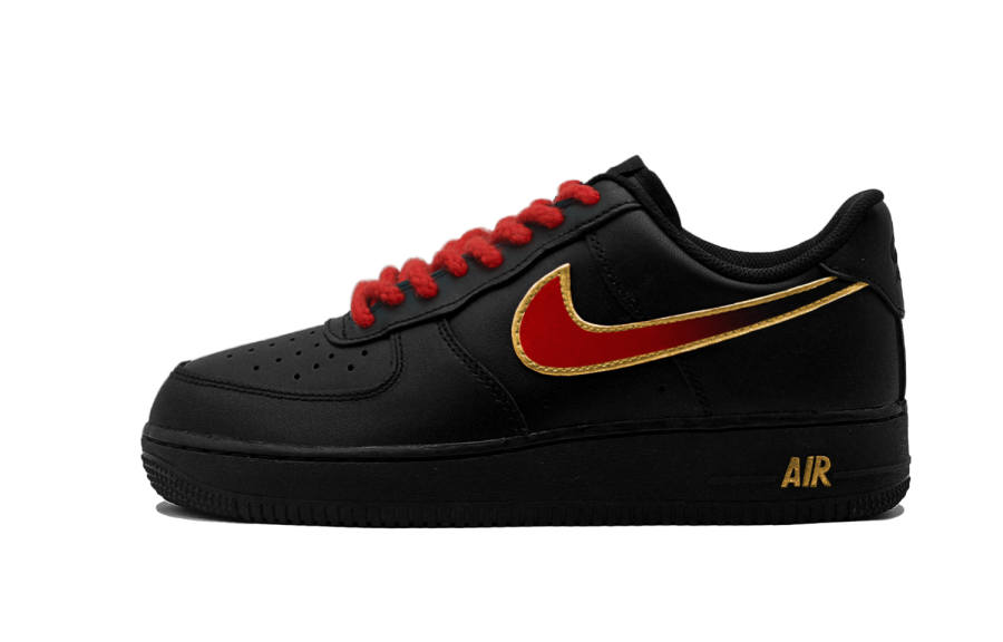 Nike Nike Air Force 1 Black Warrior, Crimson Golden Radiance CNY Collection Abrasion Resistant Low top Skateboard Shoes