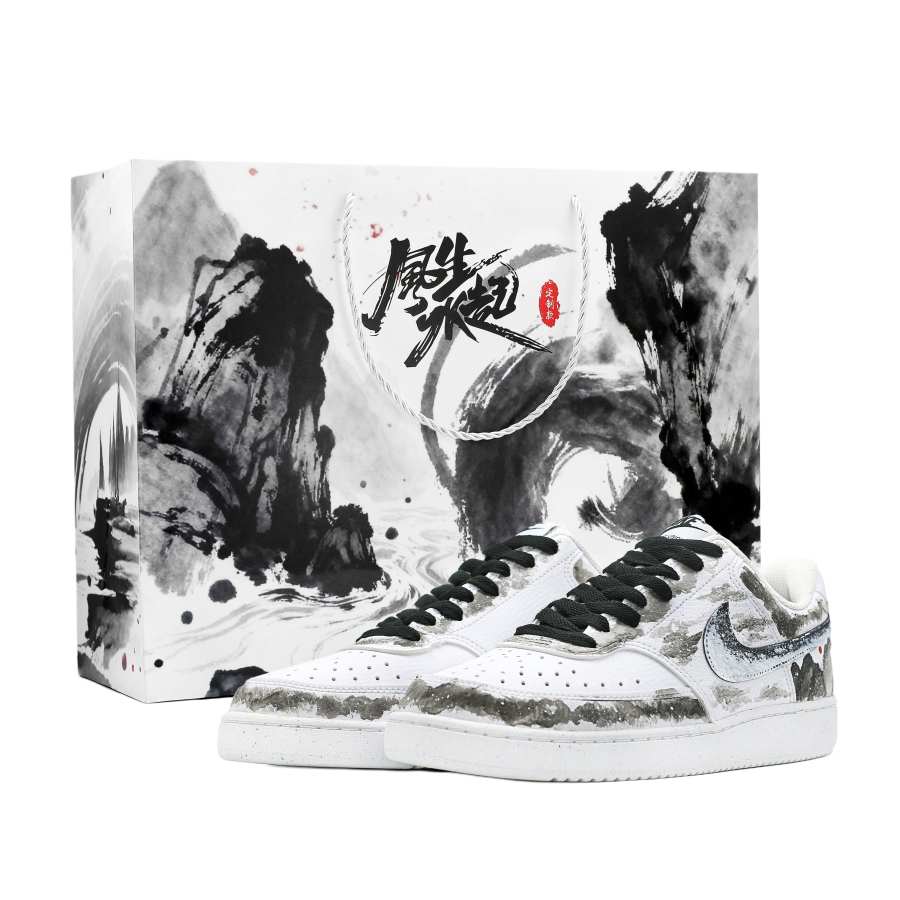 Nike Nike Court Vision 1 The Charm Of Mountains And Waters Cushioning Low top Skateboard Shoes Unisex Black