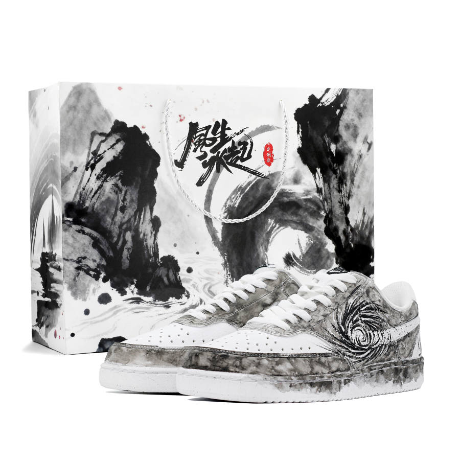Nike Nike Court Vision 1 Swirl Imagery Abrasion Resistant Low top Skateboard Shoes Unisex Black