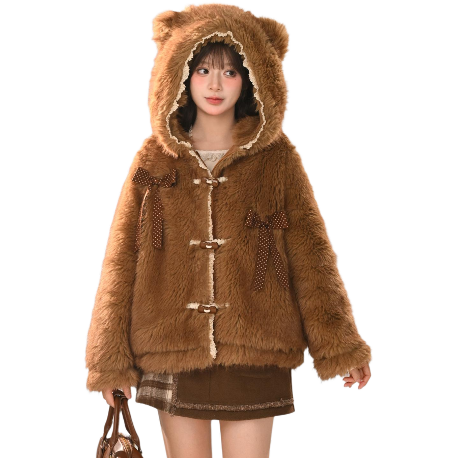 SNBL Velvet Jackets Women's Brown Hooded Thickened