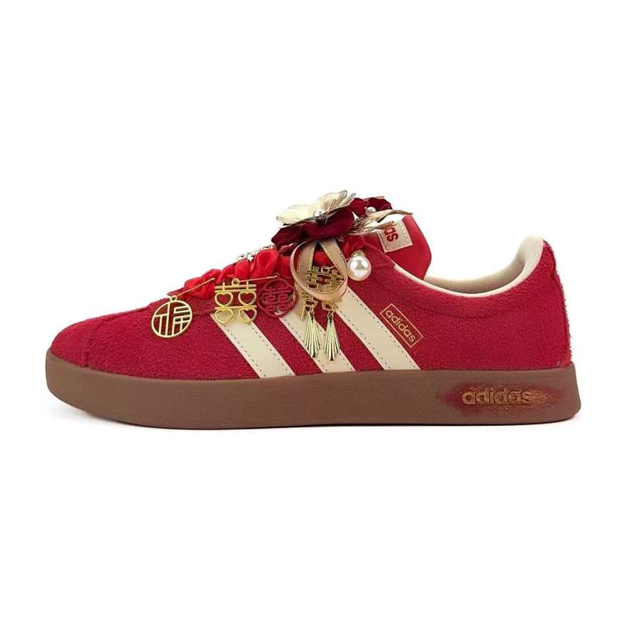 Adidas Adidas Vl Court Classic Red Makeup Gold Wedding Abrasion Resistant Low top Skateboard Shoes Unisex Red