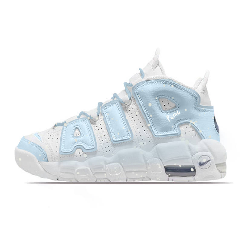 Nike Nike Air More Uptempo Milk White Blue Star, Premium Aesthetic Cushioning Mid top Vintage Basketball Shoes Women's