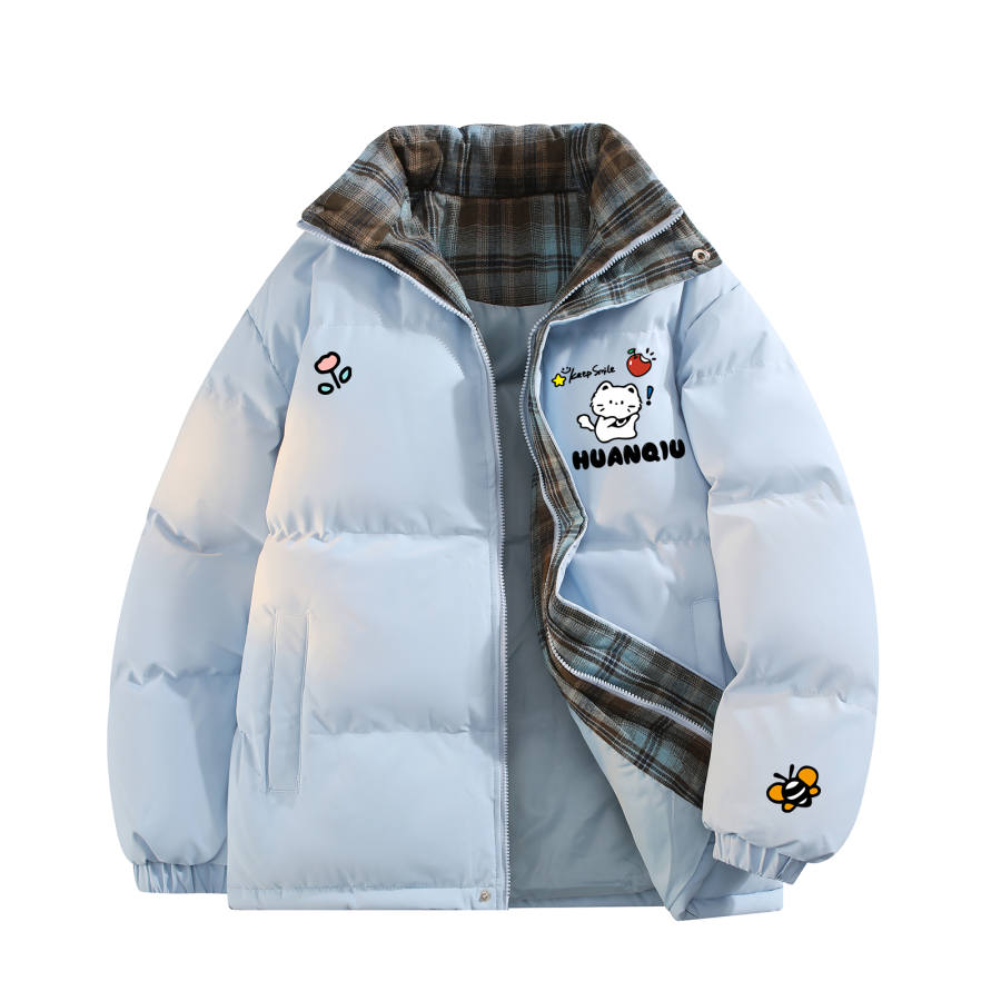 HUANQIU Puffer Jackets Unisex Stand Collar Thickened Padded Puffer Jacket