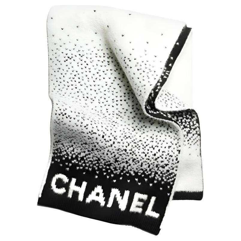CHANEL Brand Logo Cashmere Knit Scarves Unisex White/Black