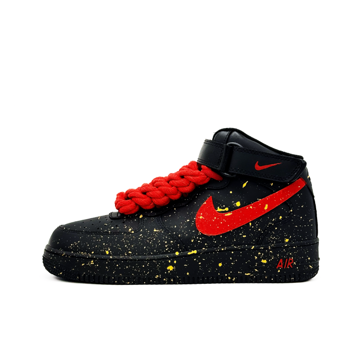 Nike Nike Air Force 1 Sparkling New Year Abrasion Resistant Mid top Skateboard Shoes Unisex Black Red