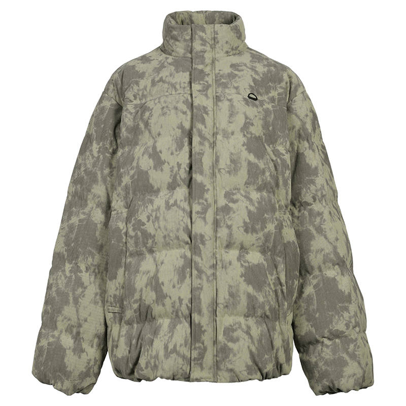 URBAN REVIVO Down Jackets Men's Khaki Green Stand Collar Thickened