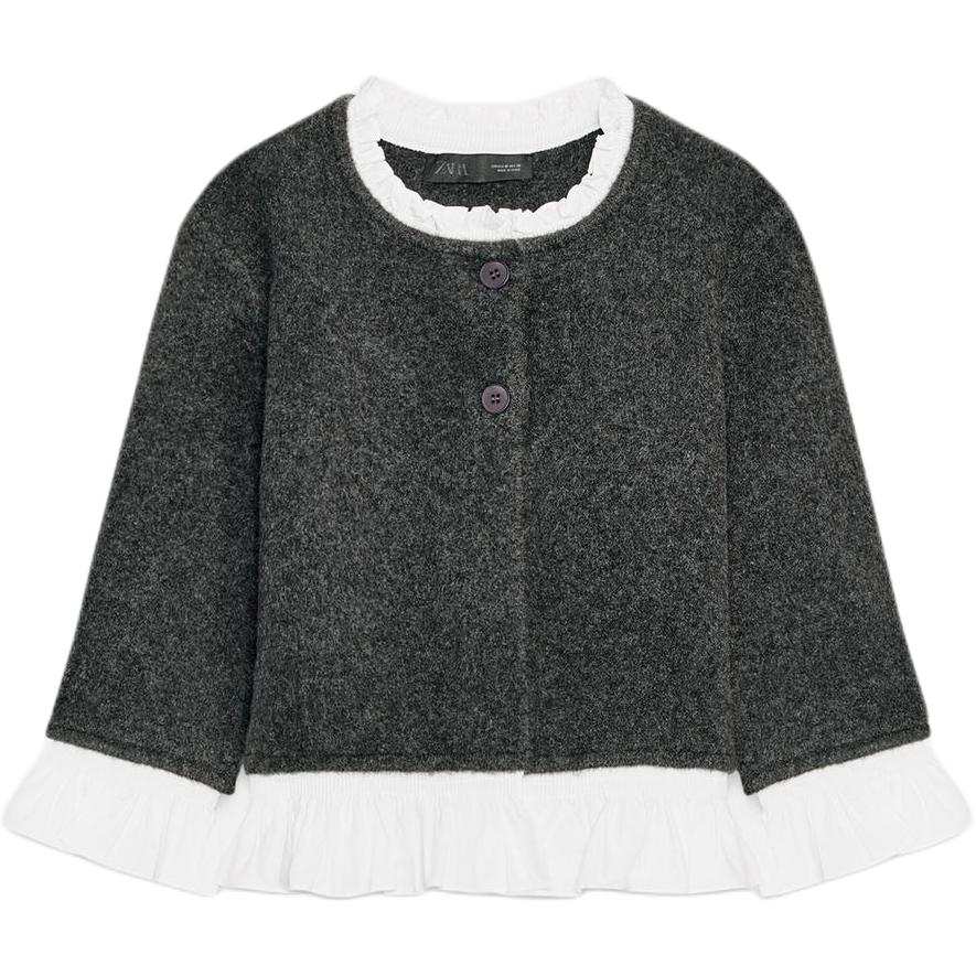 ZARA Knitwear Women's Dark Gray Crew Neck Moderate Cardigan