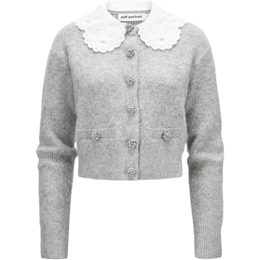 Self-portrait scalloped-collar embellished cardigan