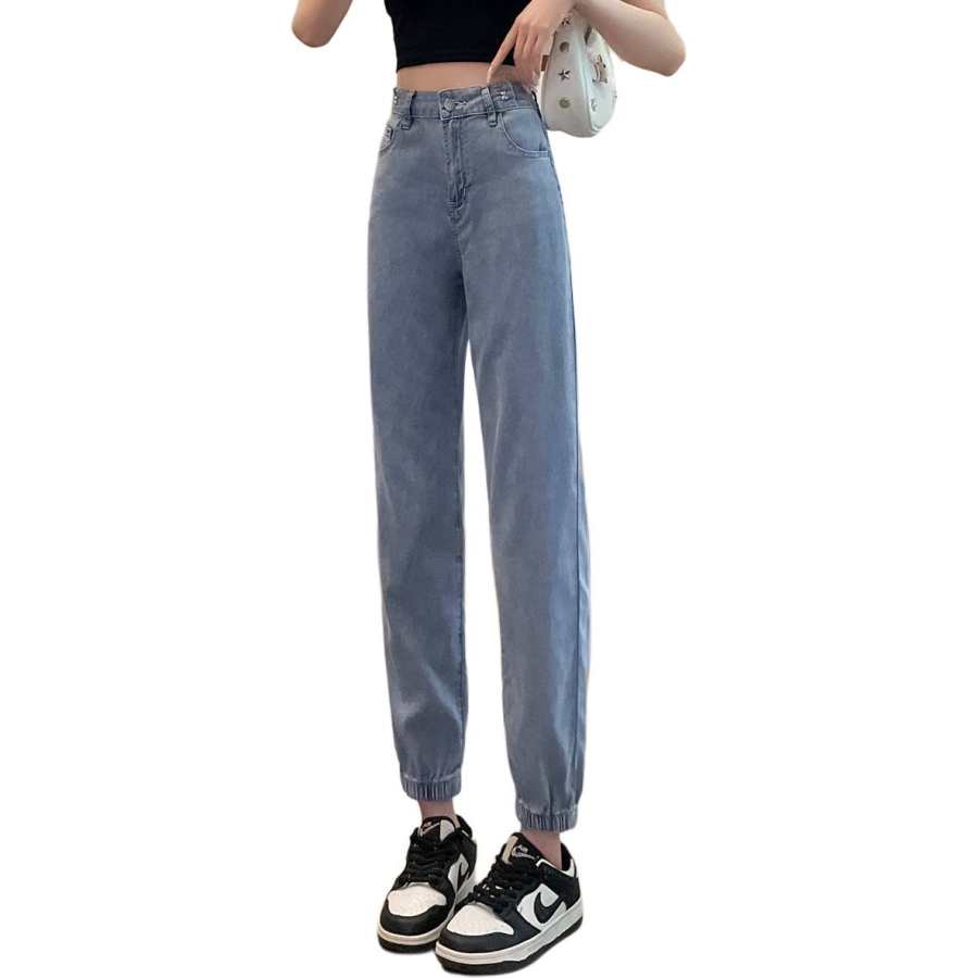 Tonlion Jeans Women's Light Blue Thin Cuffed Pants