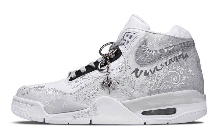 Nike Nike Flight Legacy Silver Star Graffiti Mid top Vintage Basketball Shoes Men's Silver White