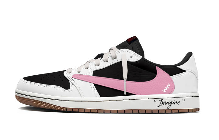 Jordan Travis Scott x Jordan Air Jordan 1 Black White Pink Travis Scott X AJ1 Abrasion Resistant Abrasion Resistant Low top