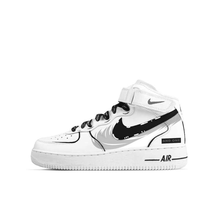 Nike Nike Air Force 1 American Style Comfortable Abrasion Resistant Mid top Skateboard Shoes Men's White Black