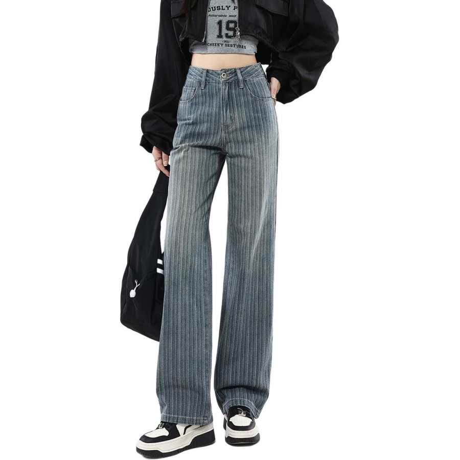 Tonlion Jeans Women's Vintage Blue Moderate Wide Leg Pants