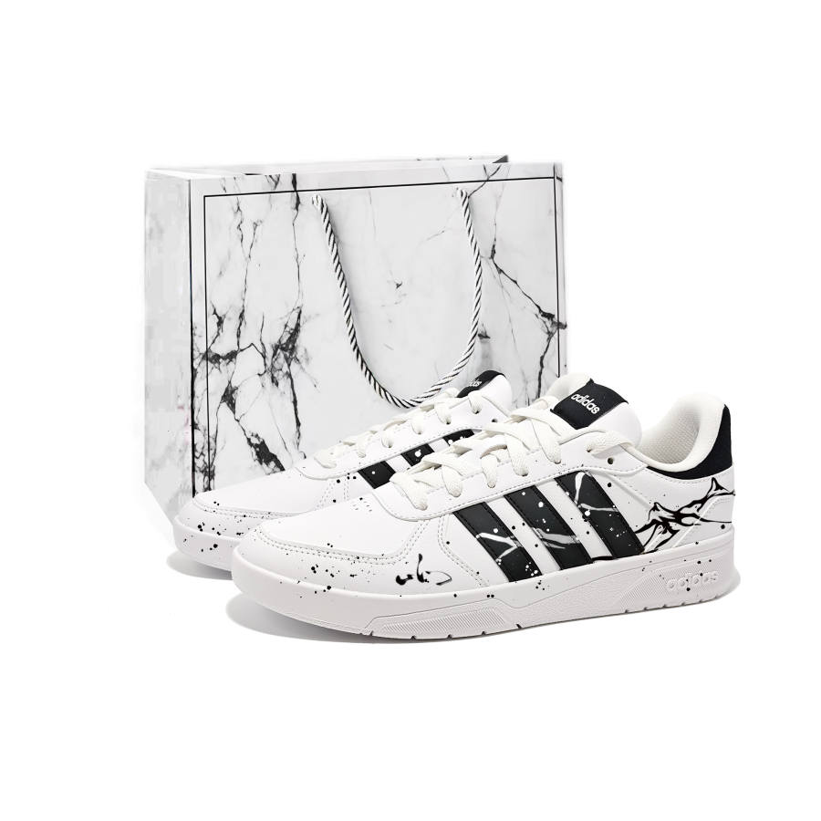 Adidas Neo Courtbeat White Mountain Ink Pattern Low top Skateboard Shoes Men's White