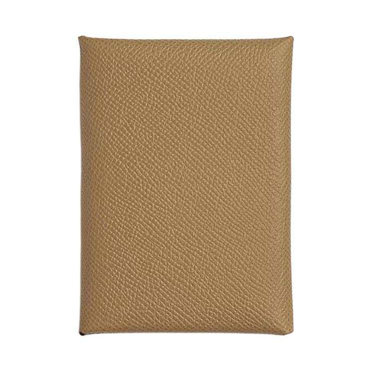 HERMES Calvi Duo Epsom Leather Card Holder Women's Sand Dune Yellow