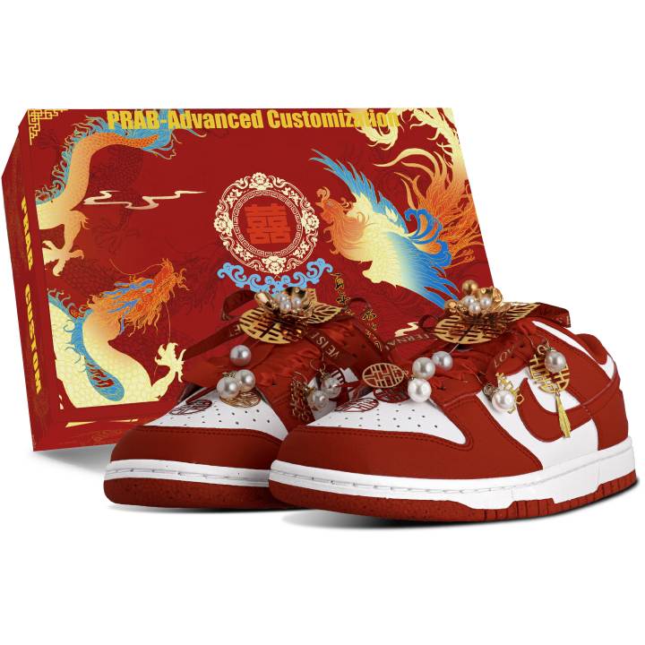 Nike Nike Dunk Leather Abrasion Resistant Low top Skateboard Shoes Unisex Red Gold