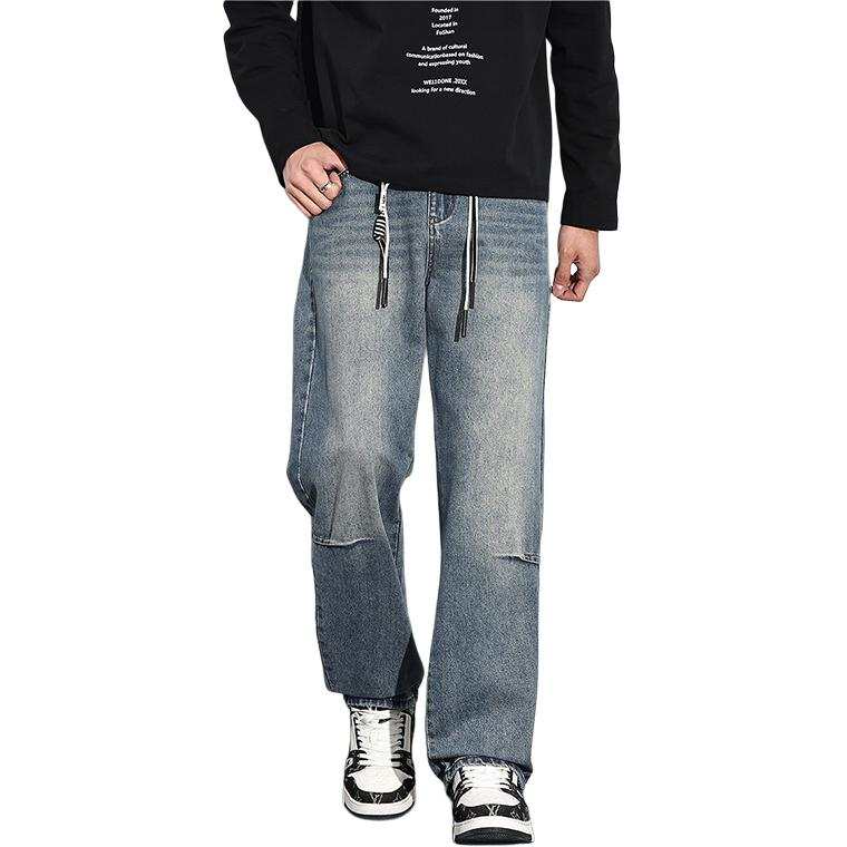 Tonlion Jeans Men's Vintage Blue Moderate Wide Leg Pants