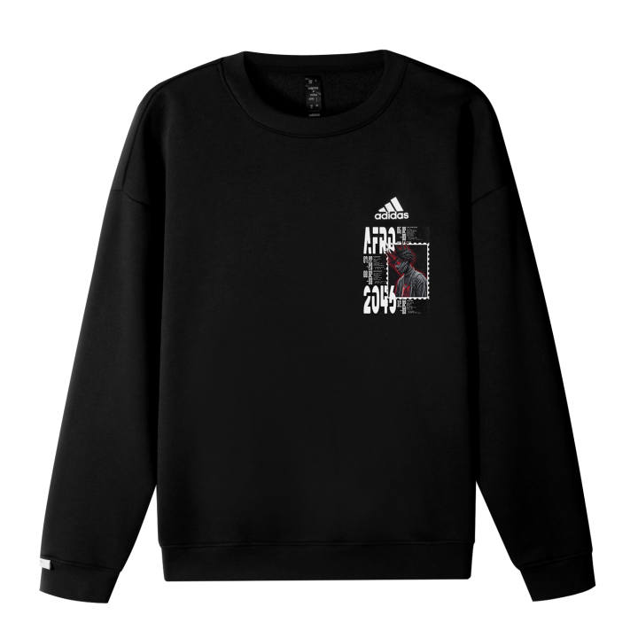 Adidas Adidas LABEL Simulated Placket Velvet Seamed Dark Shadow Logo Crew Neck Loose Fit Drop Shoulder Pullover Long Sleeved