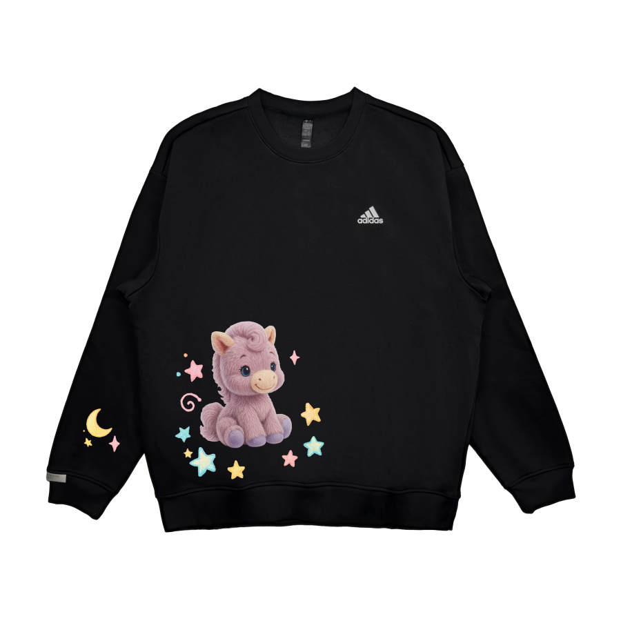 Adidas Adidas LABEL NEXTHING Stars Pony Cute Cartoon Print American Drop Shoulder Casual Crew Neck Comfortable Fleece Lined
