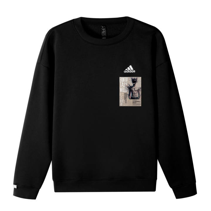 Adidas Adidas LABEL Simulated Patchwork Velvet Dark Face Person Logo Crew Neck Drop Shoulder Pullover Long Sleeved Sweatshirt