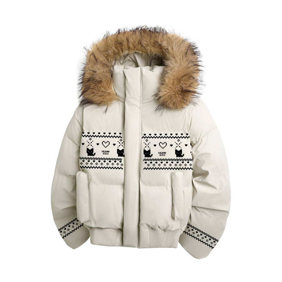 HUANQIU Puffer Jackets Unisex Hooded Thickened Padded Puffer Jacket