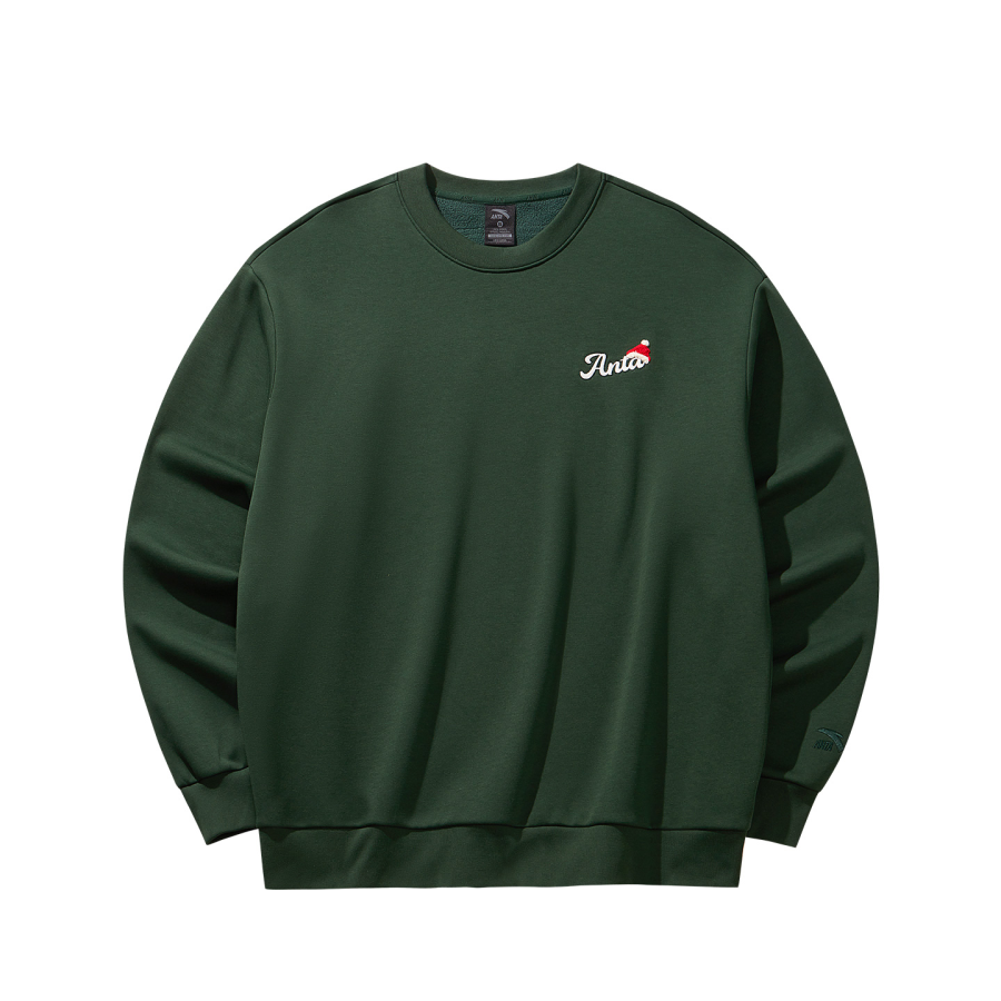 Anta Print Fleece Lined Loose Fit Letter Crew Neck Sweatshirt Unisex