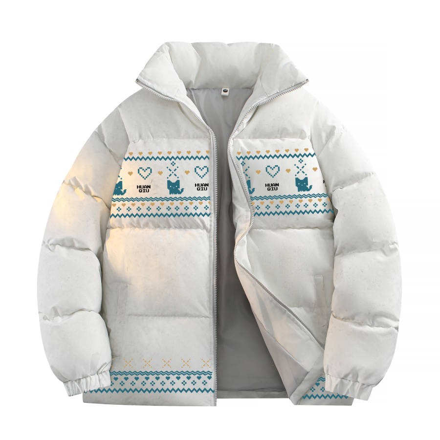 HUANQIU Puffer Jackets Unisex Stand Collar Moderate Padded Puffer Jacket
