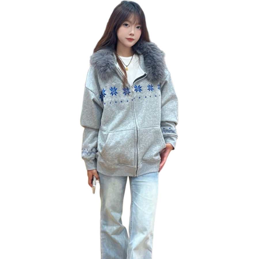 VENICEW Sweatshirts Women's Gray Fleece Lined And Thickened Includes VN Brand Sticker Hooded Moderate Regular