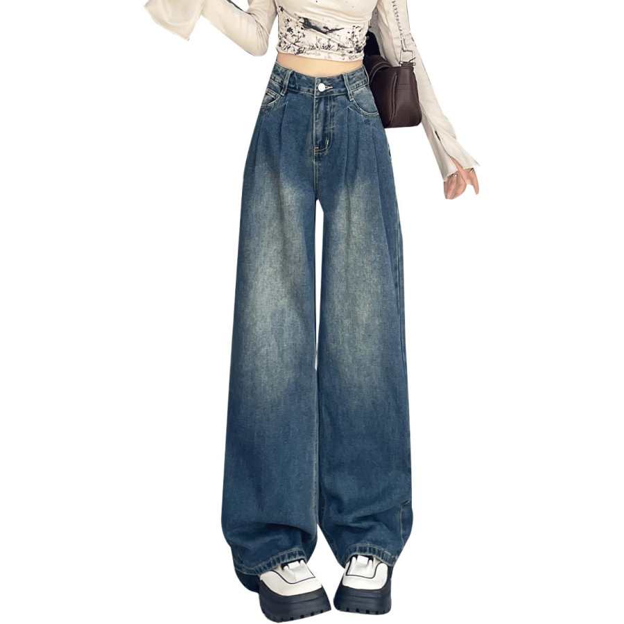 Tonlion Jeans Women's Vintage Blue Moderate Wide Leg Pants