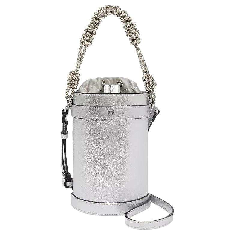 PINKO Cow Leather Crossbody Handbag Mini Women's Silver Nickel Coin