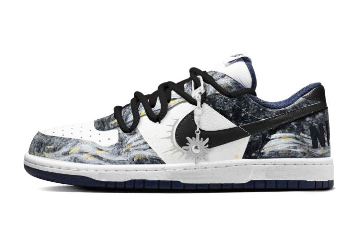 Nike Nike Big Van Gogh's Starry Sky Abrasion Resistant Abrasion Resistant Low top Skateboard Shoes Unisex Black White