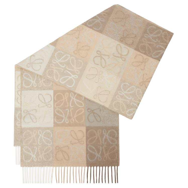 LOEWE Wool Cashmere Knit Scarves Women's White Beige