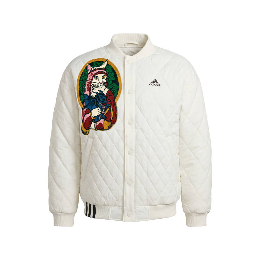 Adidas Adidas Puffer Jackets Unisex Ivory Stand Collar Moderate Quilted Padded Jacket