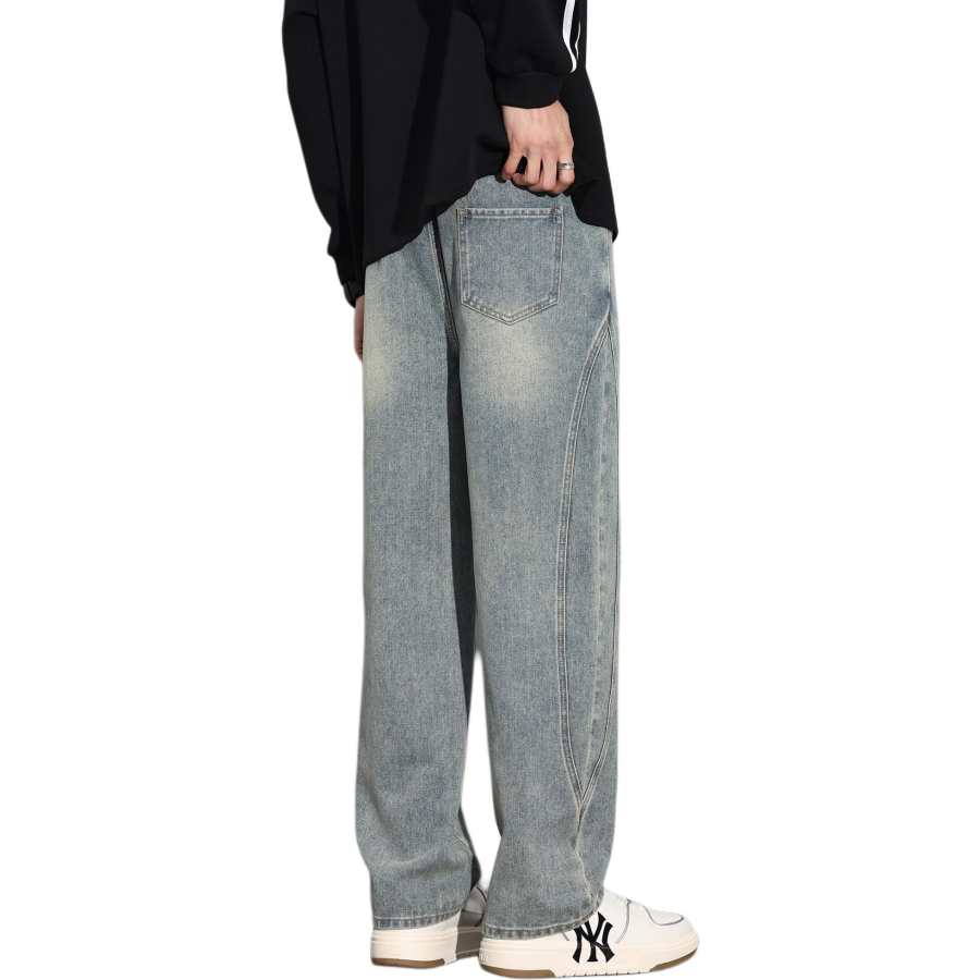 Tonlion Jeans Men's Vintage Light Blue Moderate Wide Leg Pants