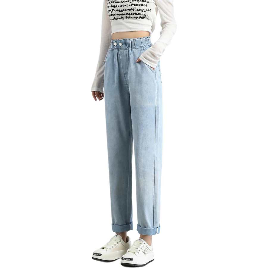 Tonlion Jeans Women's Moon White Blue Moderate Straight Fit Pants