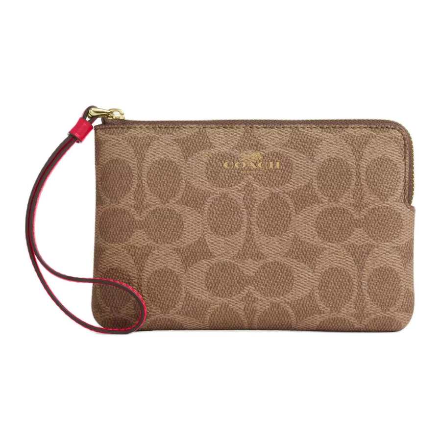 COACH Coated Canvas Clutch Small Women's Brown Red