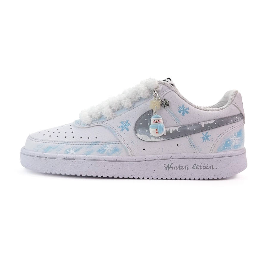 Nike Nike Court Vision 1 Winter Snow Fleece Fun Abrasion Resistant Low top Skateboard Shoes Women's White Blue