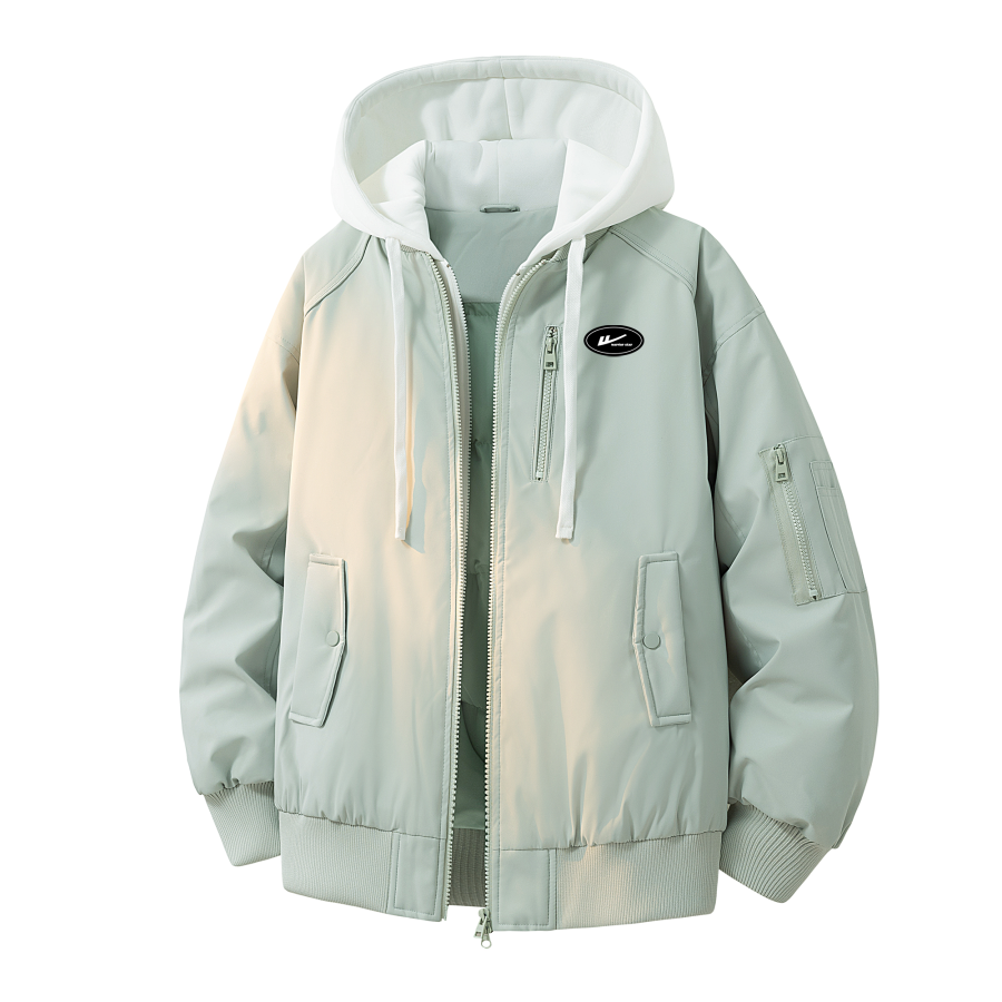 WARRIOR WARRIOR Puffer Jackets Unisex Hooded Fleece Lined Mock Two Piece Puffer Jacket