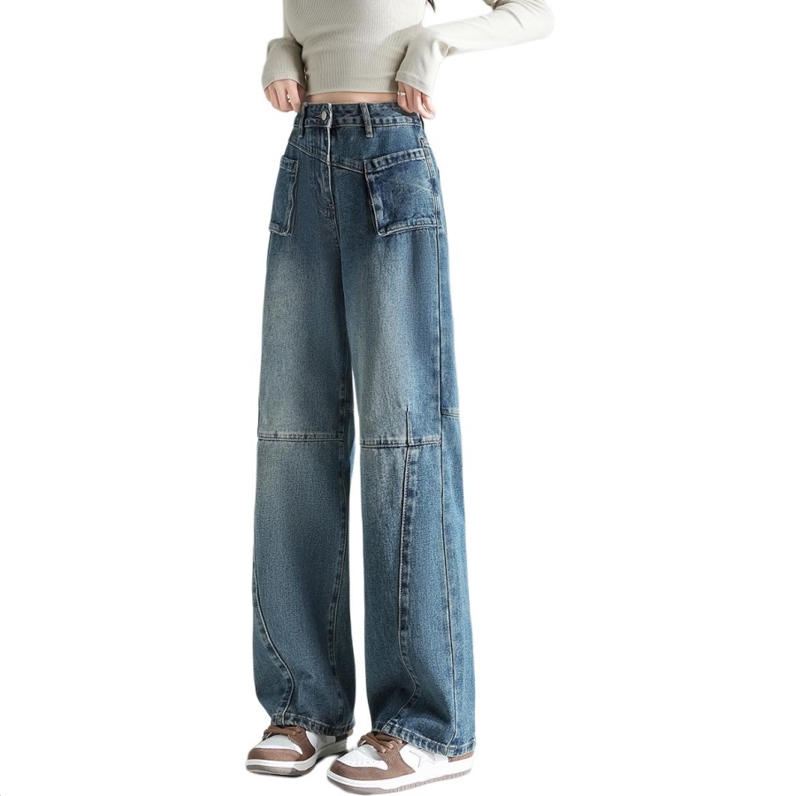 Tonlion Jeans Women's Premium Gray Moderate Wide Leg Pants