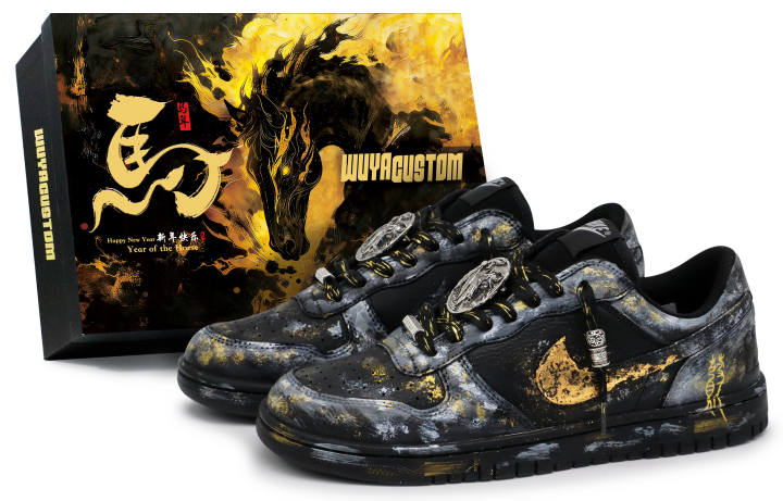 Nike Nike Big NIKE LOW Crow Manufacturing, Gilded, Special Box, Horse Year, Graffiti, Street Style, Vintage Versatile