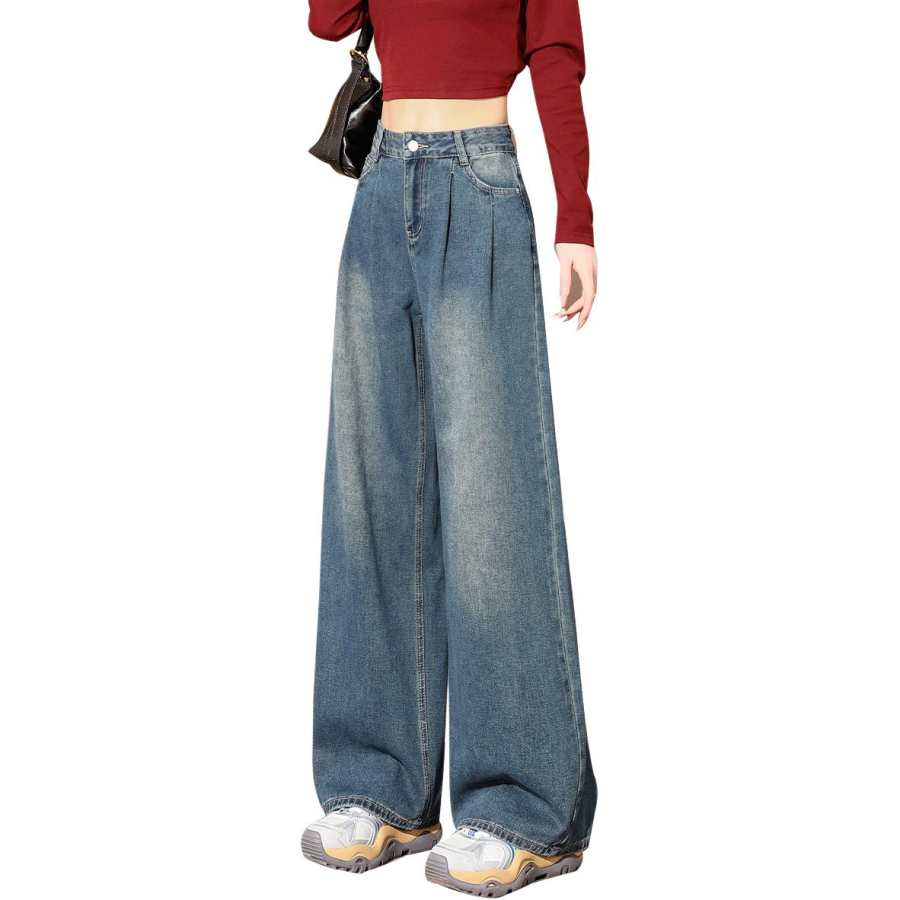 Tonlion Jeans Women's Vintage Blue Moderate Wide Leg Pants