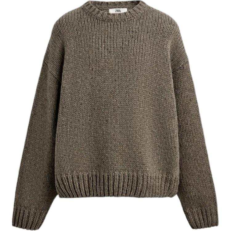 ZARA Knitwear Men's Dark Taupe Crew Neck Moderate