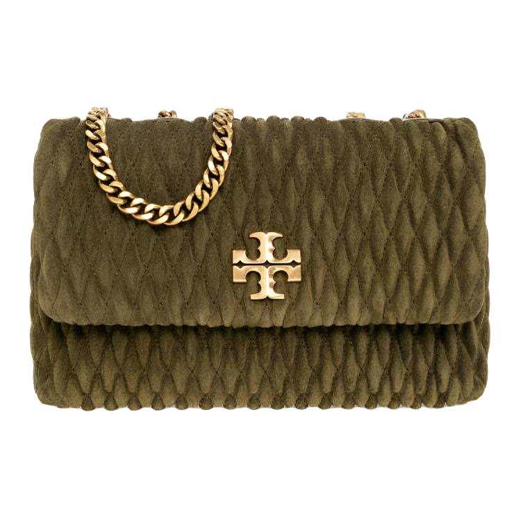 TORY BURCH Kira Pleated Suede Crossbody Bag, Shoulder Bag Small Women's Green
